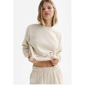 MATE the Label Organic Fleece Shrunken Crew Neck Sweatshirt Bone Large Lounge